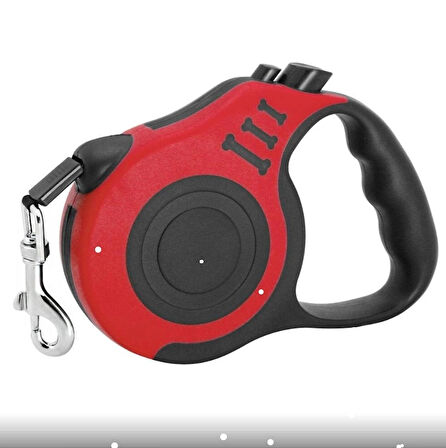 Kemik Desenli Otomatik Gezdirme Tasması 5 Mt. Kırmızı