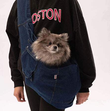 Lacivert Denim Crossbody Köpek Taşıma Çantası