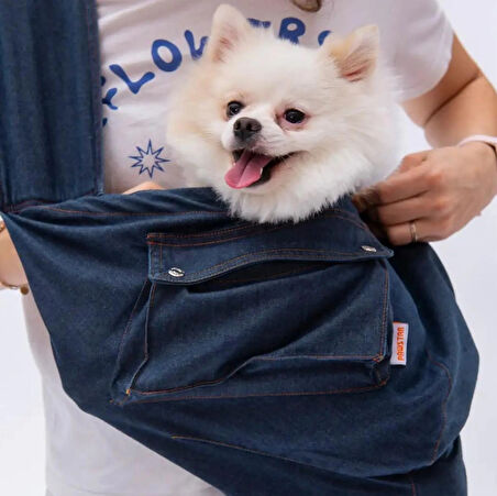 Lacivert Denim Crossbody Köpek Taşıma Çantası