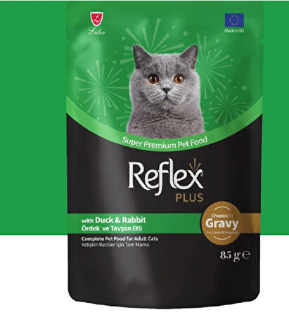  Sos İçinde Et Parçacıklı Ördekli & Tavşanlı Yetişkin Kedi Yaş Mama 85 gr x 6 Adet