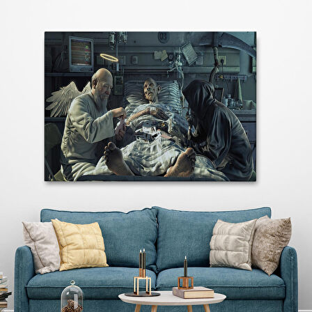 Azrail ve Melek Kumar Oynuyor Kanvas Tablo, Ölüm Meleği Çalışıyor Tablo-5373