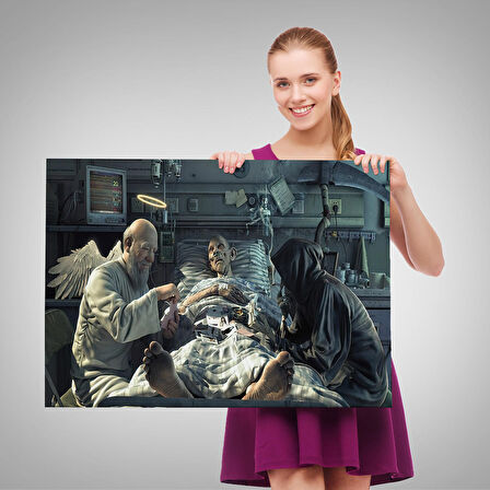 Azrail ve Melek Kumar Oynuyor Kanvas Tablo, Ölüm Meleği Çalışıyor Tablo-5373