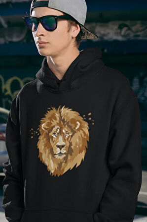 Tasarım Lion Baskılı Unisex Oversize Aslan Hoodie