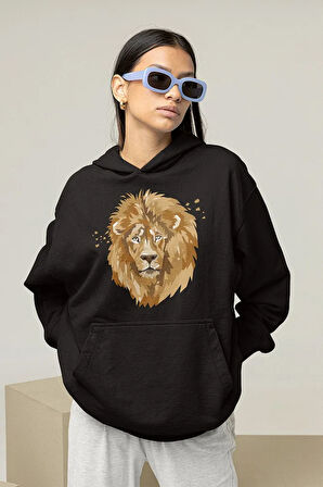 Tasarım Lion Baskılı Unisex Oversize Aslan Hoodie