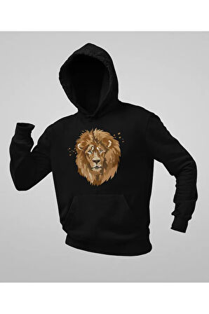 Tasarım Lion Baskılı Unisex Oversize Aslan Hoodie