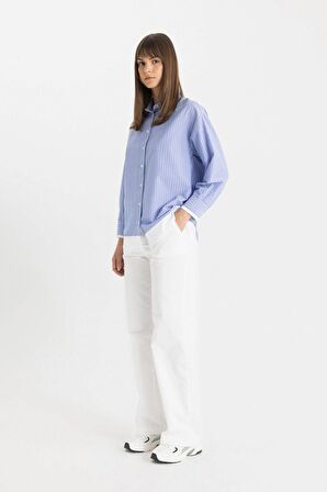 DeFacto Wide Leg Geniş Bol Paça Cepli Beyaz Basic Düz Gabardin Pantolon C4528AX24SMWT83