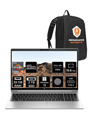 HP ProBook 455 G10 R5 7530U 32GB RAM 2TB SSD 15.6'' FHD W11PRO Dizüstü Bilgisayar & PER4 ÇANTA