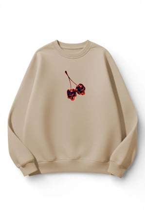 Unisex Yumuşak Dokulu Metal Kiraz Baskılı Tasarım Oversize 3 İplik Bisiklet Yaka Sweatshirt