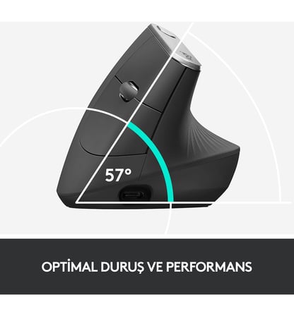  Logitech MX Vertical Gelişmiş Ergonomik Dikey Mouse - Siyah