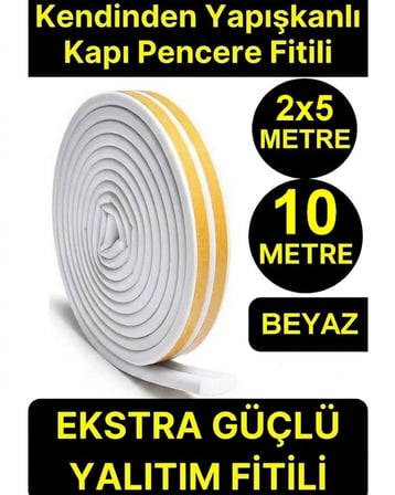 Yapışkanlı 5x2=10 Metre Kapı Pencere Bandı Fitili Soğuk Izolasyon Kauçuk Bantları Pencere Fitili Kap