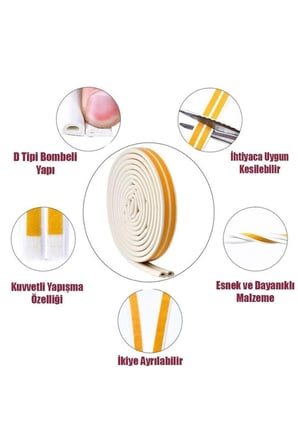 Yapışkanlı 5x2=10 Metre Kapı Pencere Bandı Fitili Soğuk Izolasyon Kauçuk Bantları Pencere Fitili Kap