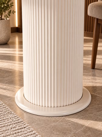 IMOBSAN Elazığ Vişne Mermer Desenli Yuvarlak Masa 90x80 cm %100 MDF Vizon Bej