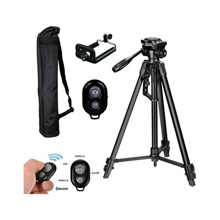 Cazipshop iPhone 14 Pro için 157CM Bluetooth Kumandalı Tripod