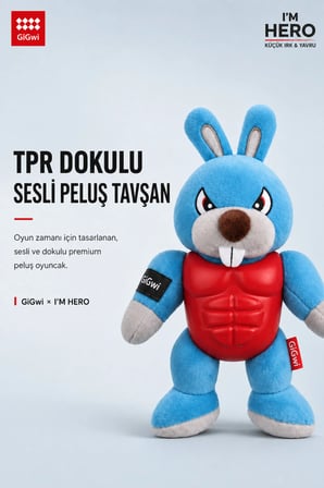 I'm Hero Serisi TPR Dokulu Sesli Tavşan Peluş Köpek Oyuncağı - Küçük Irk & Yavru Diş Kaşıyıcı