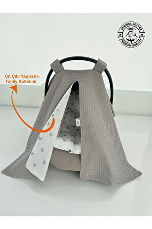 Puset Örtüsü Ve Puset Minderi Gri Waffle Pike Ve Mickey Desen Tasarım