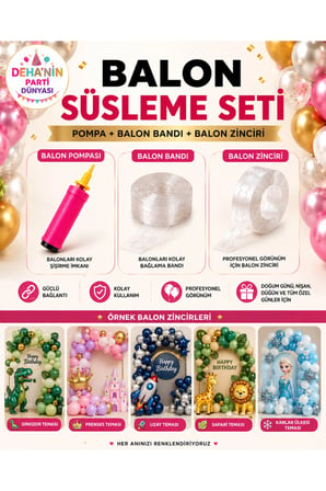 Dehaparty Parti Süsleme Seti Balon Pompası Balon Zinciri Yapıştırma Bandı Çok Renkli