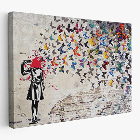 Banksy Kelebek Kanvas Tablo, Kelebek Kız İntihar Tablosu-5389