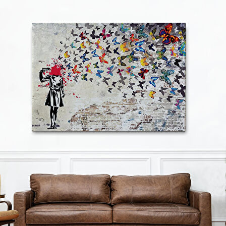 Banksy Kelebek Kanvas Tablo, Kelebek Kız İntihar Tablosu-5389