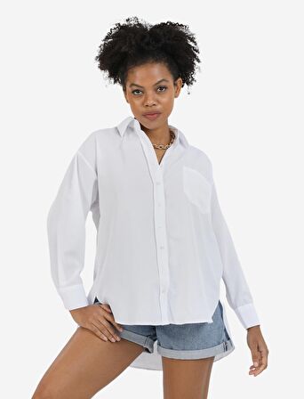 Kırık Beyaz Boyfriend Gömlek