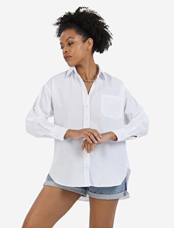 Kırık Beyaz Boyfriend Gömlek