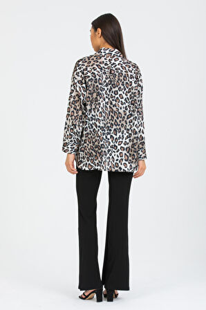 Leopar Desenli Saten Oversize