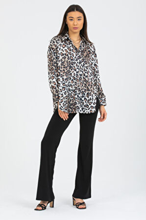 Leopar Desenli Saten Oversize