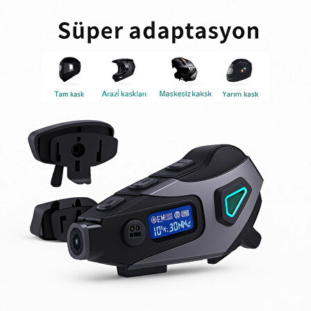  Kameralı Ekranlı Intercom Bluetooth Motosiklet Kask Kulaklığı 32 GB Sd Kart Hediyeli