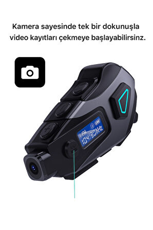  Kameralı Ekranlı Intercom Bluetooth Motosiklet Kask Kulaklığı 32 GB Sd Kart Hediyeli