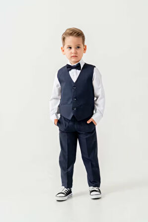 Mini Gentleman Erkek Çocuk Takım Elbise - 5 Parça (Ceket, Yelek, Gömlek, Pantolon, Papyon)