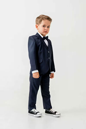 Mini Gentleman Erkek Çocuk Takım Elbise - 5 Parça (Ceket, Yelek, Gömlek, Pantolon, Papyon)