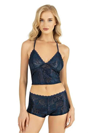 Aria's Closet Lacivert Saten Şort Takımı 9222