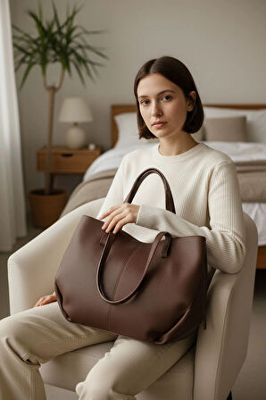 Robin Acı Kahve Süet Big Shopper Cüzdanlı Kadın Omuz Çantası