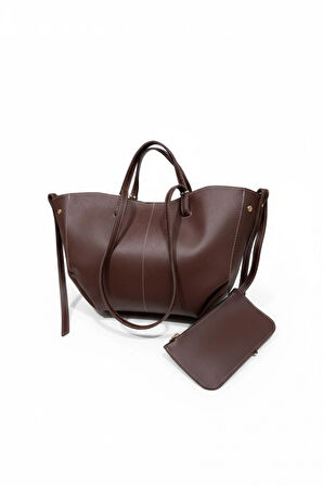 Robin Acı Kahve Süet Big Shopper Cüzdanlı Kadın Omuz Çantası