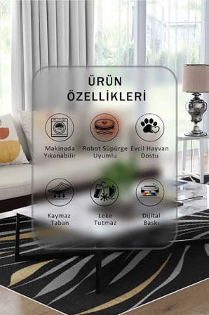 Yıkanabilir Kaymaz Taban Dijital Baskılı Halı ve Yolluk – Leke Tutmaz Salon & Mutfak Halısı