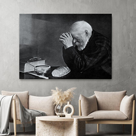 Eric Enstrom Grace Adam Ekmek Üzerinde Dua Ediyor Kanvas Tablo, Siyah Beyaz Baskı-5394