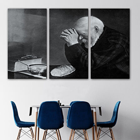 Eric Enstrom Grace Adam Ekmek Üzerinde Dua Ediyor Kanvas Tablo, Siyah Beyaz Baskı-5394