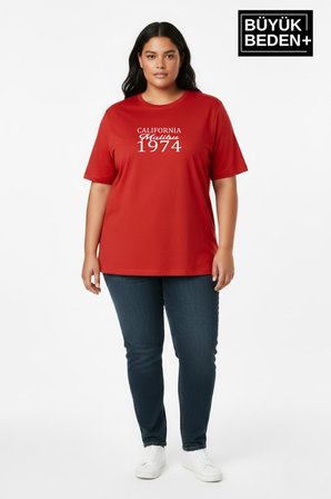 süperlife kadın büyük beden california 1974 baskılı  3xl-6xl bisiklet yaka tshırt spr25btsk510-2
