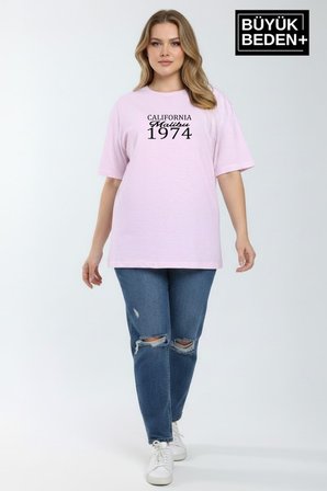 süperlife kadın büyük beden california 1974 baskılı  3xl-6xl bisiklet yaka tshırt spr25btsk510-2
