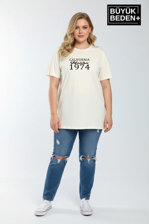 süperlife kadın büyük beden california 1974 baskılı  3xl-6xl bisiklet yaka tshırt spr25btsk510-2