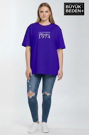 süperlife kadın büyük beden california 1974 baskılı  3xl-6xl bisiklet yaka tshırt spr25btsk510-2