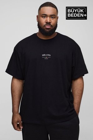 süperlife erkek büyük beden milano i̇talia baskılı 3xl-6xl bisiklet yaka tshırt spr26bts510-09