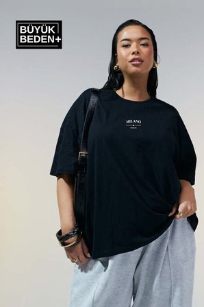 süperlife kadın büyük beden milano i̇talia baskılı 3xl-6xl bisiklet yaka tshırt spr25btsk510-09