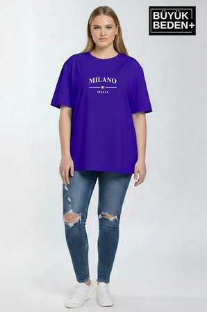 süperlife kadın büyük beden milano i̇talia baskılı 3xl-6xl bisiklet yaka tshırt spr25btsk510-09