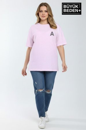 süperlife kadın büyük beden a baskılı 3xl-6xl bisiklet yaka tshırt spr26btsk510-12