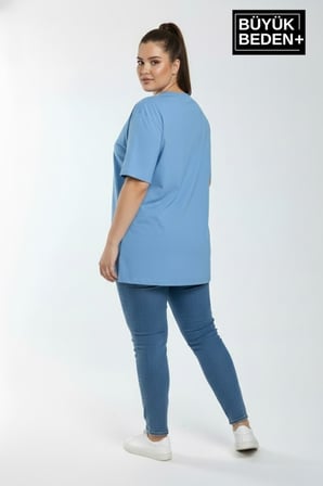 Kadın Büyük Beden NY New York  Baskılı 3xl-6xl Bisiklet Yaka Tshırt SPR26BTSK510-15
