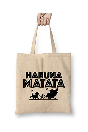 Hakuna Matata Beyaz Bez Çanta Uzun Saplı Alışveriş Çantası Plaj Çantası