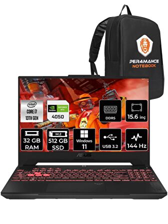 Asus Tuf Gaming F15 i7 13620H 32GB RAM 512GB SSD RTX4050/6GB 144Hz 15.6" FHD W11H LP261 & PER4 ÇANTA