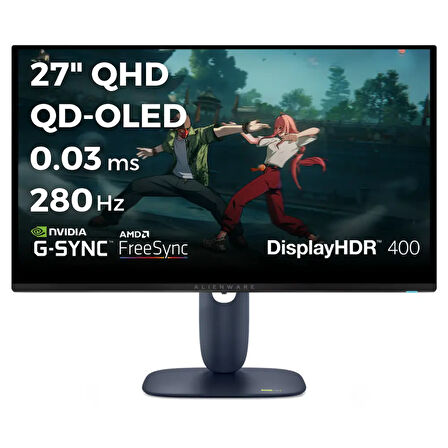 Dell Alienware AW2725D 27 2560x1440 QHD 280Hz 0.03 ms HDMI DP Type-C True Black 400 QD-OLED Gaming Monitör