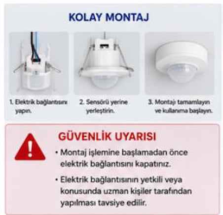 Alkan 5020 360° Sıva Altı ve Sıva Üstü Varlık Sensörü – 2-6 Metre Algılama – Ayarlanabilir Lux ve Zaman – 10A
