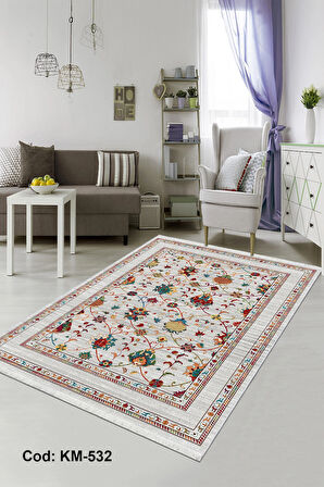 Pamuk Dokuma Taban Kaymaz Yıkanabilir Klasik Desenli  Salon Halısı Mutfak Halısı Koridor Halısı